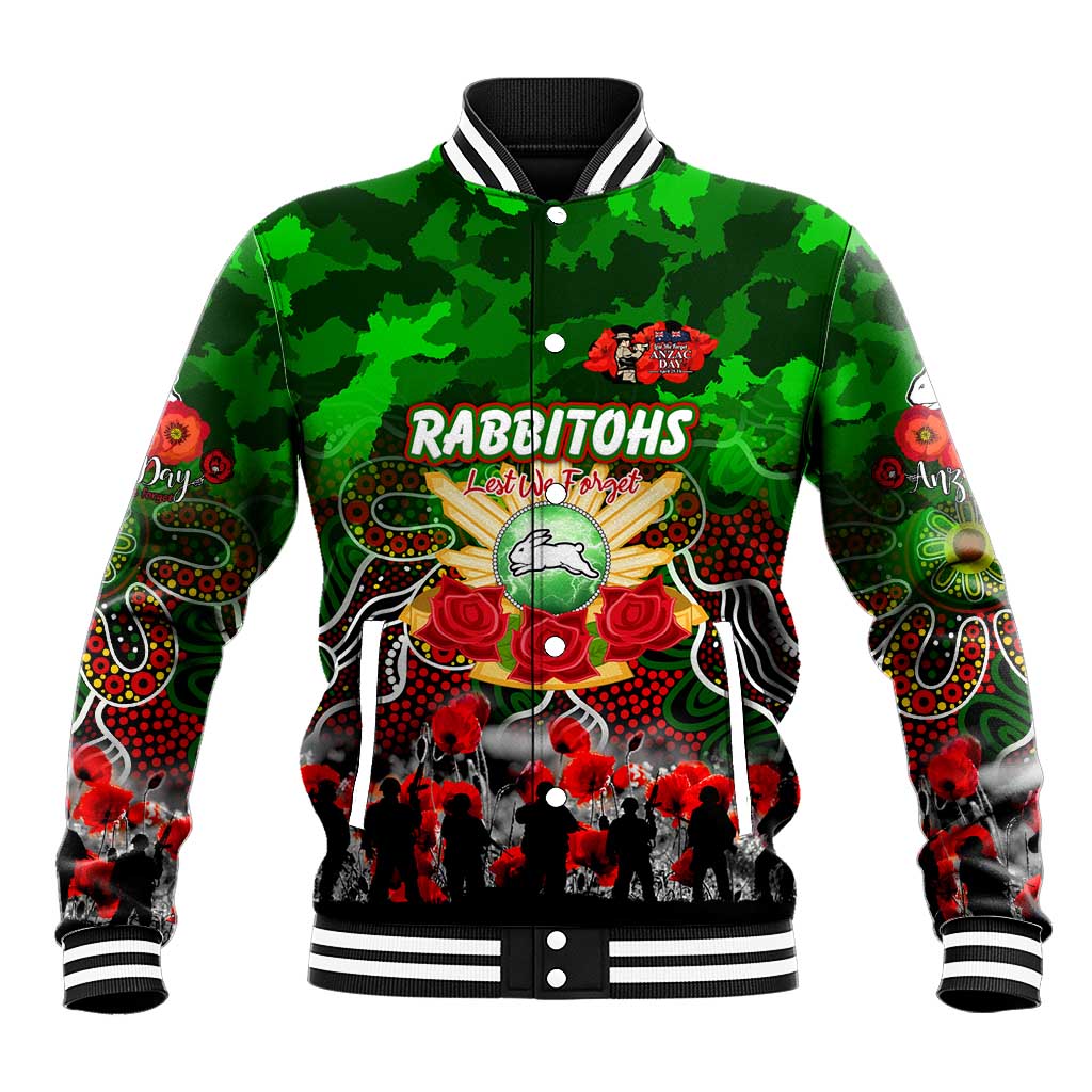 Personalized Rabbitohs ANZAC Day Baseball Jacket Australian Army - Lest We Forget