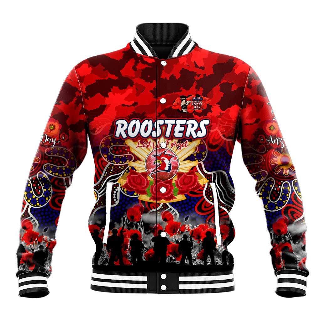 Personalized Roosters ANZAC Day Baseball Jacket Australian Army - Lest We Forget