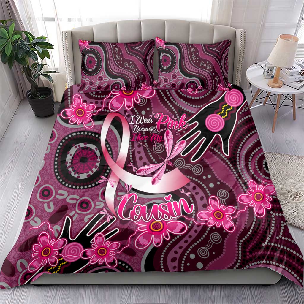 Breast Cancer Australian Aboriginal Bedding Set I Wear Pink Because I Love My Cousin