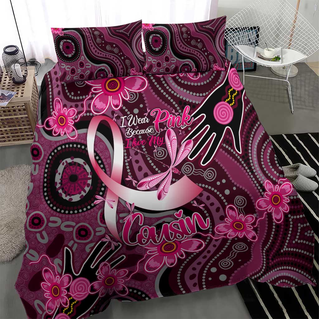 Breast Cancer Australian Aboriginal Bedding Set I Wear Pink Because I Love My Cousin