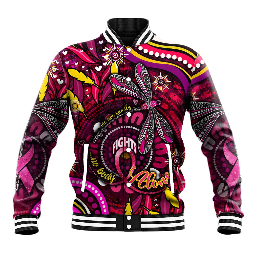 Breast Cancer Dragonfly Aboriginal Baseball Jacket We're Stronger Together