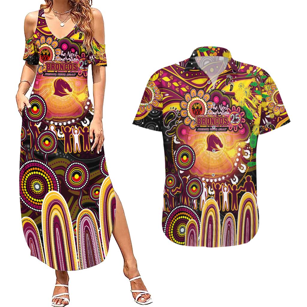 Personalised NAIDOC Week 2025 Broncos Rugby Couples Matching Summer Maxi Dress and Hawaiian Shirt Aboriginal Dot Painting