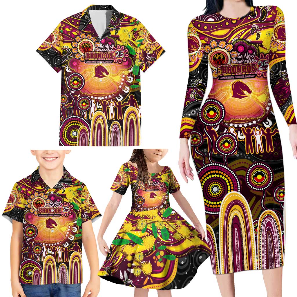 Personalised NAIDOC Week 2025 Broncos Rugby Family Matching Long Sleeve Bodycon Dress and Hawaiian Shirt Aboriginal Dot Painting
