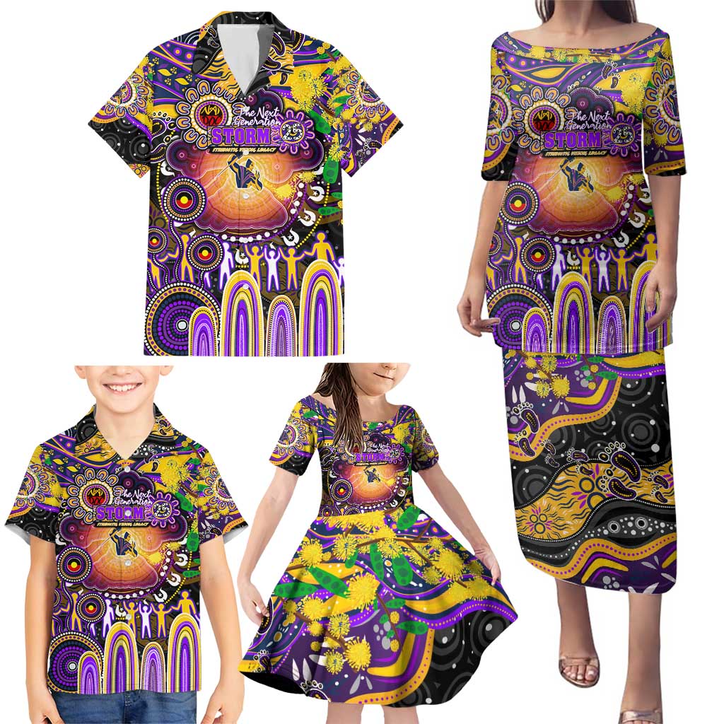 Personalised NAIDOC Week 2025 Storm Rugby Family Matching Puletasi and Hawaiian Shirt Aboriginal Dot Painting