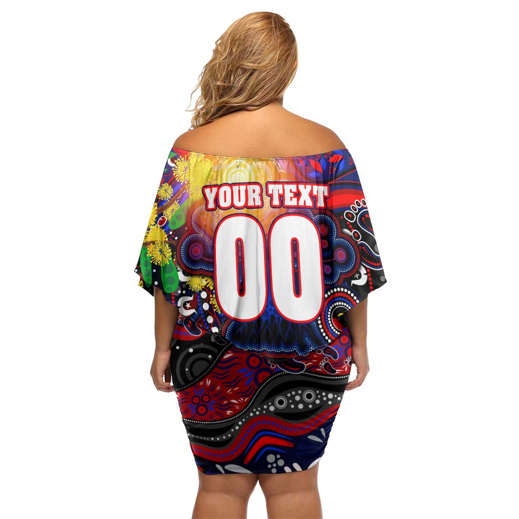Personalised NAIDOC Week 2025 Knights Rugby Family Matching Off Shoulder Short Dress and Hawaiian Shirt Aboriginal Dot Painting