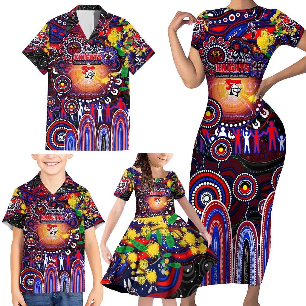 Personalised NAIDOC Week 2025 Knights Rugby Family Matching Short Sleeve Bodycon Dress and Hawaiian Shirt Aboriginal Dot Painting