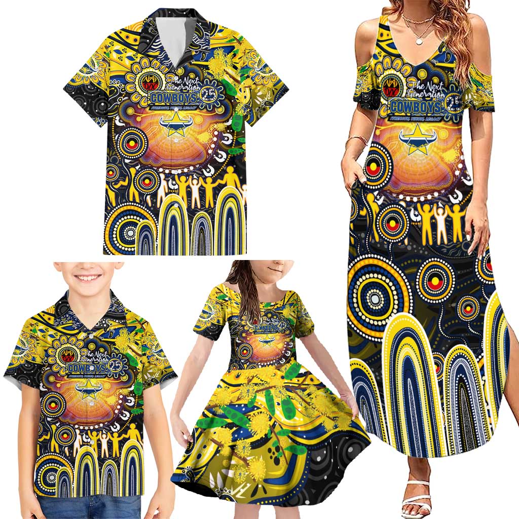 Personalised NAIDOC Week 2025 Cowboys Rugby Family Matching Summer Maxi Dress and Hawaiian Shirt Aboriginal Dot Painting