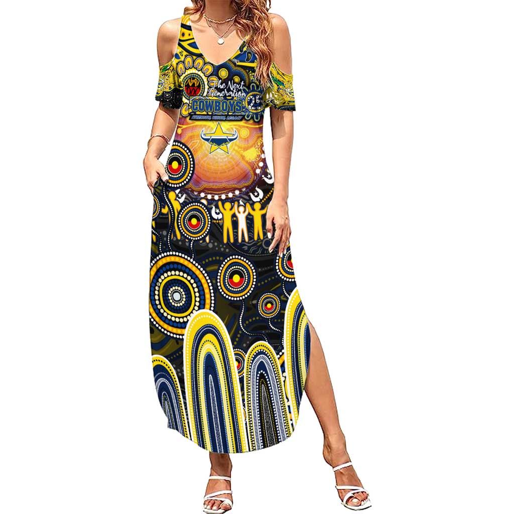 Personalised NAIDOC Week 2025 Cowboys Rugby Family Matching Summer Maxi Dress and Hawaiian Shirt Aboriginal Dot Painting
