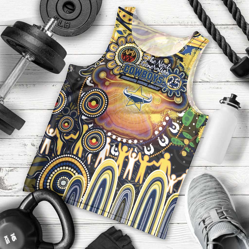 Personalised NAIDOC Week 2025 Cowboys Rugby Men Tank Top Aboriginal Dot Painting