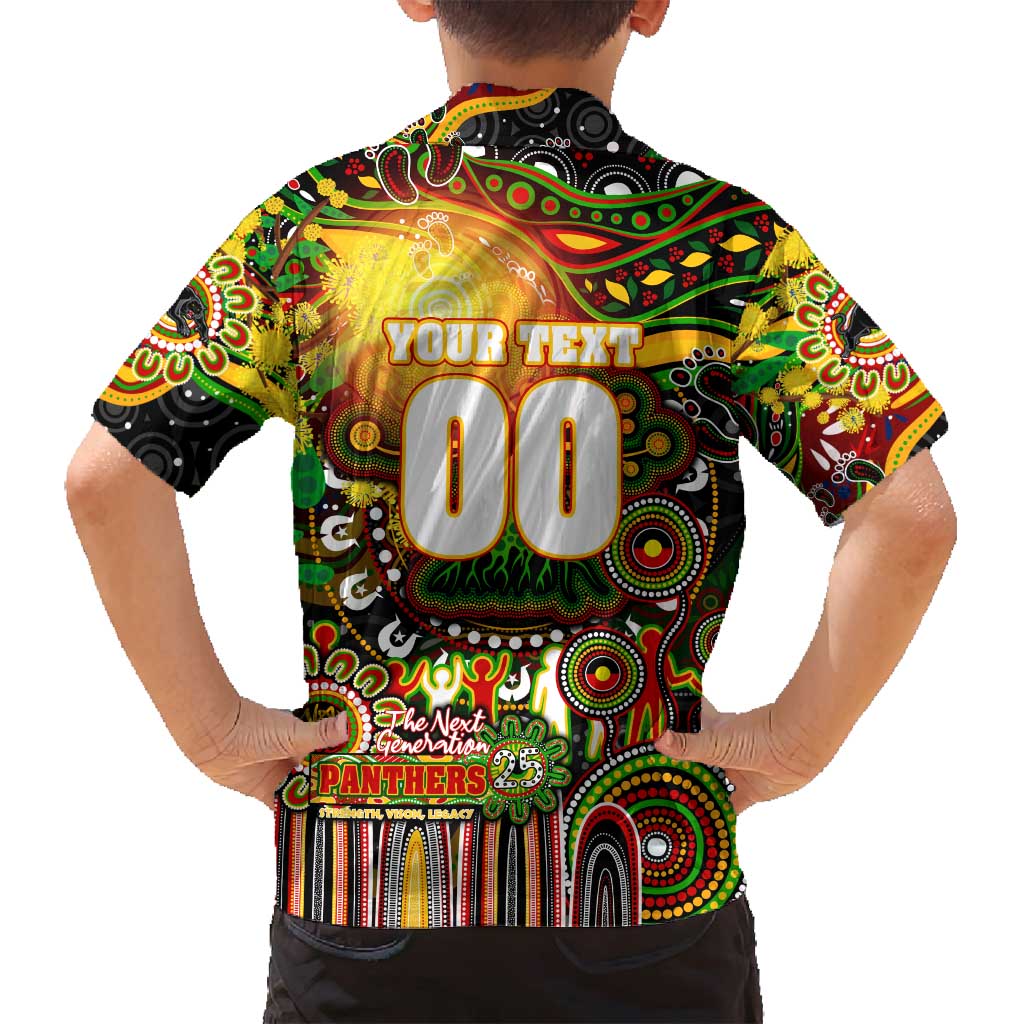 Personalised NAIDOC Week 2025 Panthers Rugby Family Matching Off Shoulder Maxi Dress and Hawaiian Shirt Aboriginal Dot Painting