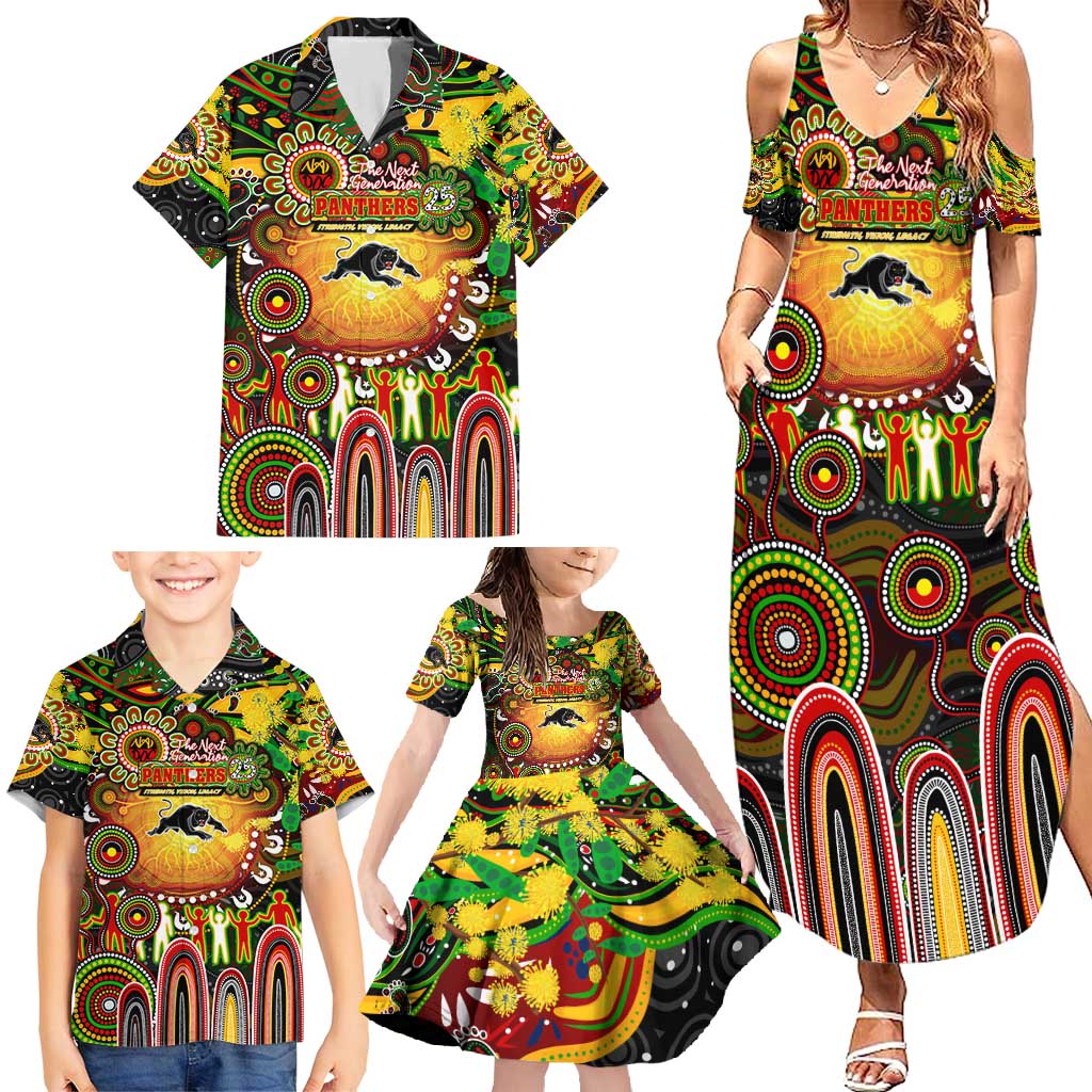 Personalised NAIDOC Week 2025 Panthers Rugby Family Matching Summer Maxi Dress and Hawaiian Shirt Aboriginal Dot Painting