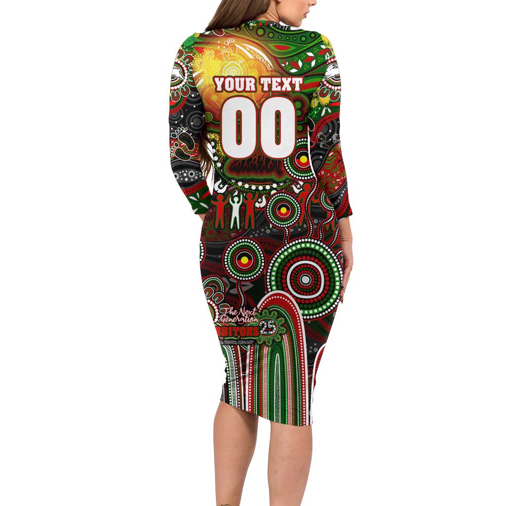 Personalised NAIDOC Week 2025 Rabbitohs Rugby Family Matching Long Sleeve Bodycon Dress and Hawaiian Shirt Aboriginal Dot Painting