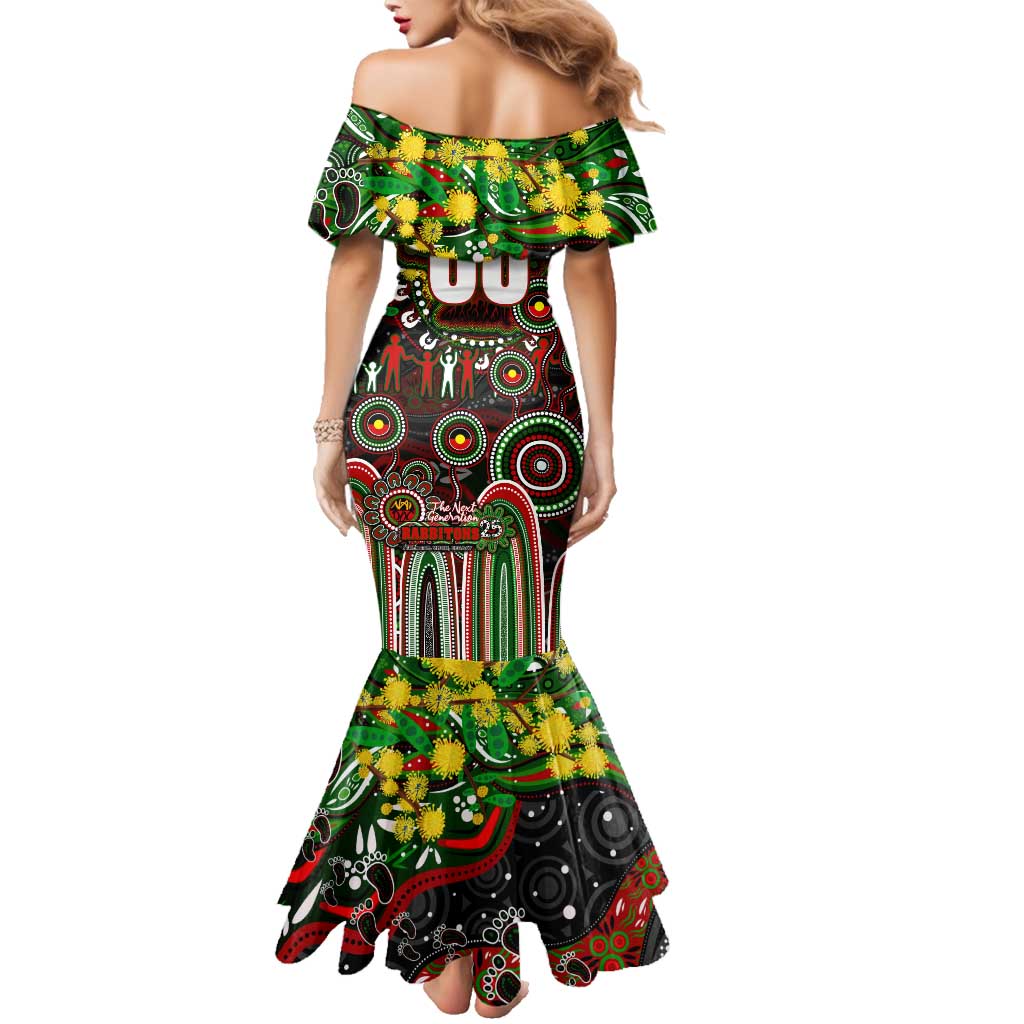 Personalised NAIDOC Week 2025 Rabbitohs Rugby Family Matching Mermaid Dress and Hawaiian Shirt Aboriginal Dot Painting