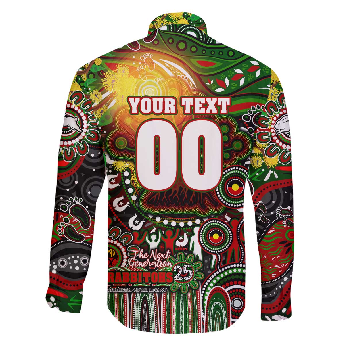 Personalised NAIDOC Week 2025 Rabbitohs Rugby Family Matching Off The Shoulder Long Sleeve Dress and Hawaiian Shirt Aboriginal Dot Painting