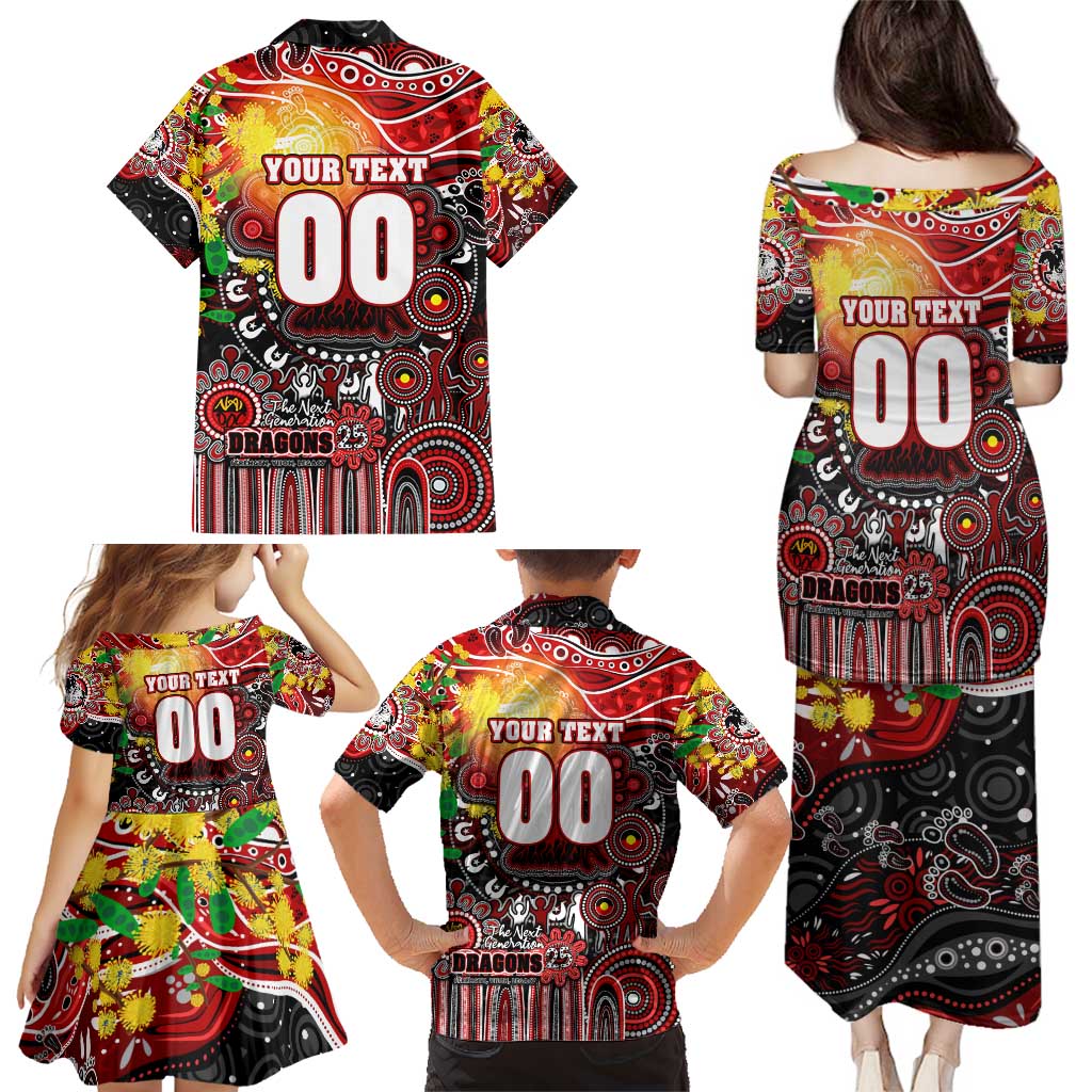 Personalised NAIDOC Week 2025 Dragons Rugby Family Matching Puletasi and Hawaiian Shirt Aboriginal Dot Painting