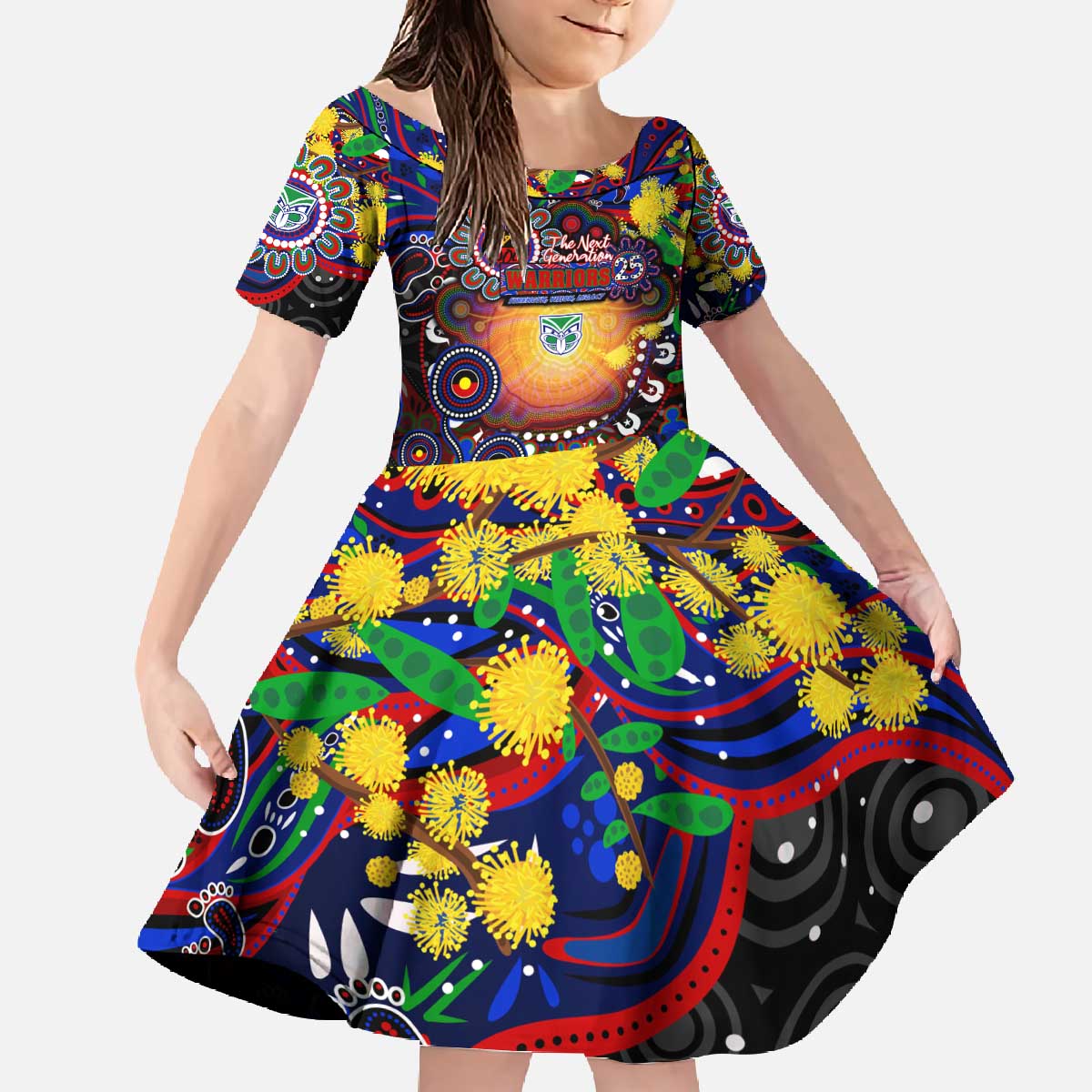 Personalised NAIDOC Week 2025 Warriors Rugby Family Matching Off The Shoulder Long Sleeve Dress and Hawaiian Shirt Aboriginal Dot Painting