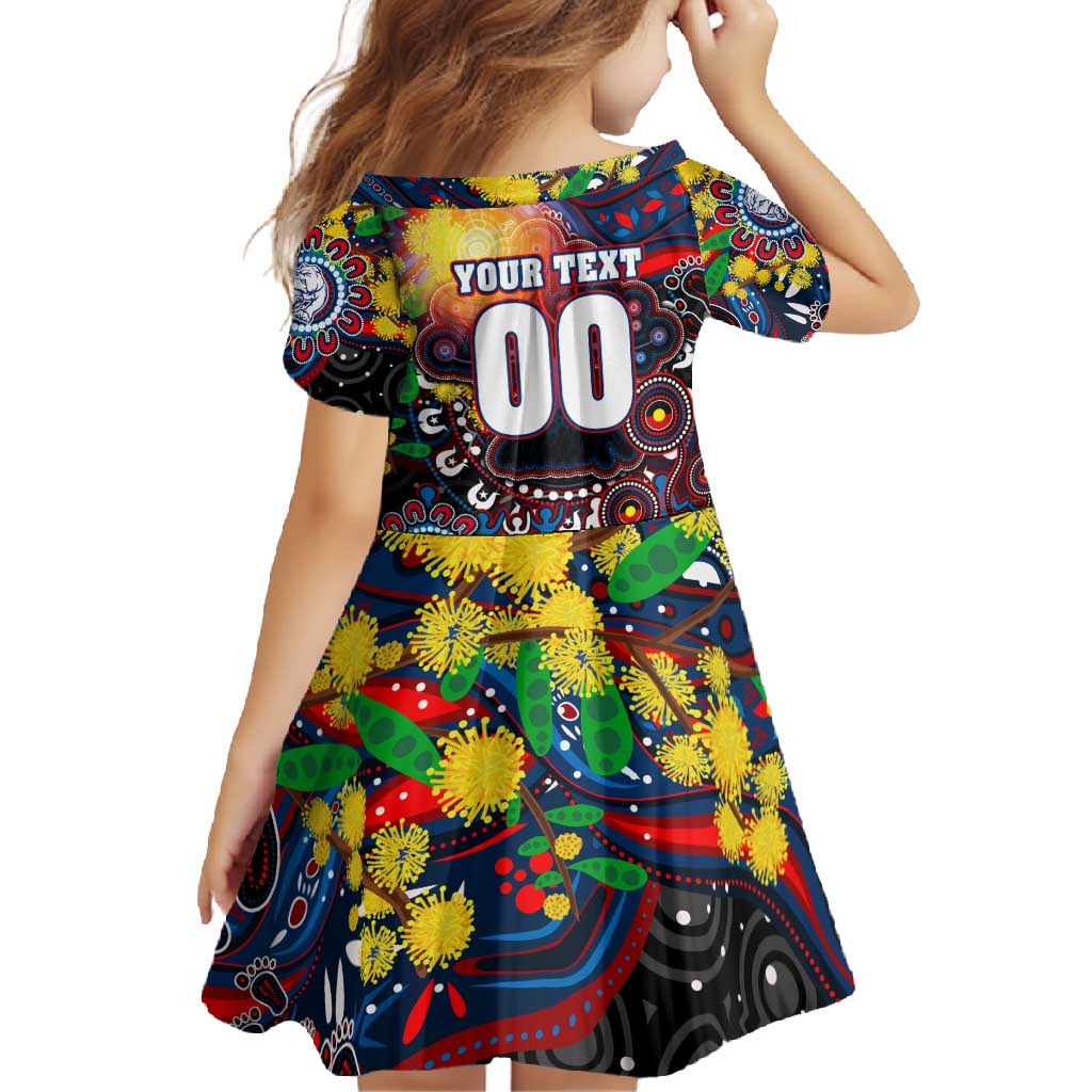 Personalised NAIDOC Week 2025 Bulldogs Football Family Matching Short Sleeve Bodycon Dress and Hawaiian Shirt Aboriginal Dot Painting