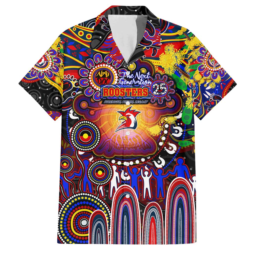Personalised NAIDOC Week 2025 Roosters Football Family Matching Off Shoulder Maxi Dress and Hawaiian Shirt Aboriginal Dot Painting