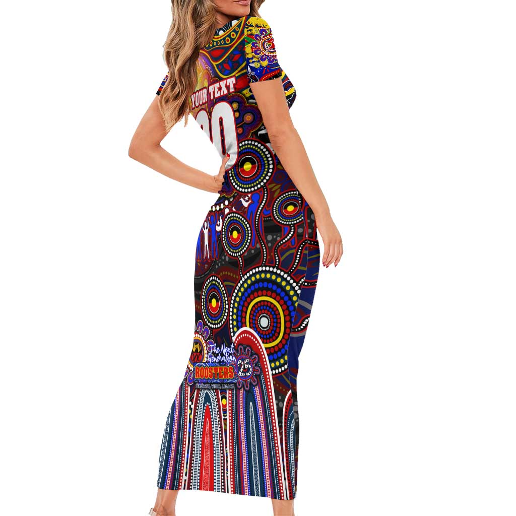 Personalised NAIDOC Week 2025 Roosters Football Family Matching Short Sleeve Bodycon Dress and Hawaiian Shirt Aboriginal Dot Painting