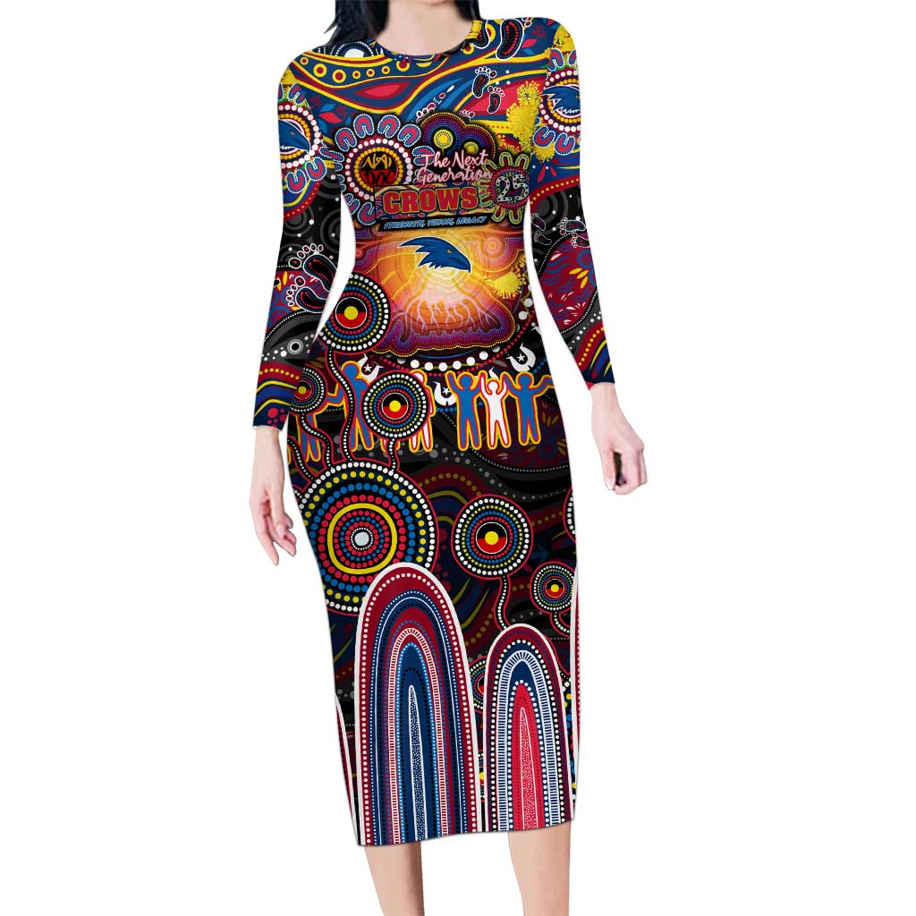 Personalised NAIDOC Week 2025 Crows Football Family Matching Long Sleeve Bodycon Dress and Hawaiian Shirt Aboriginal Dot Painting