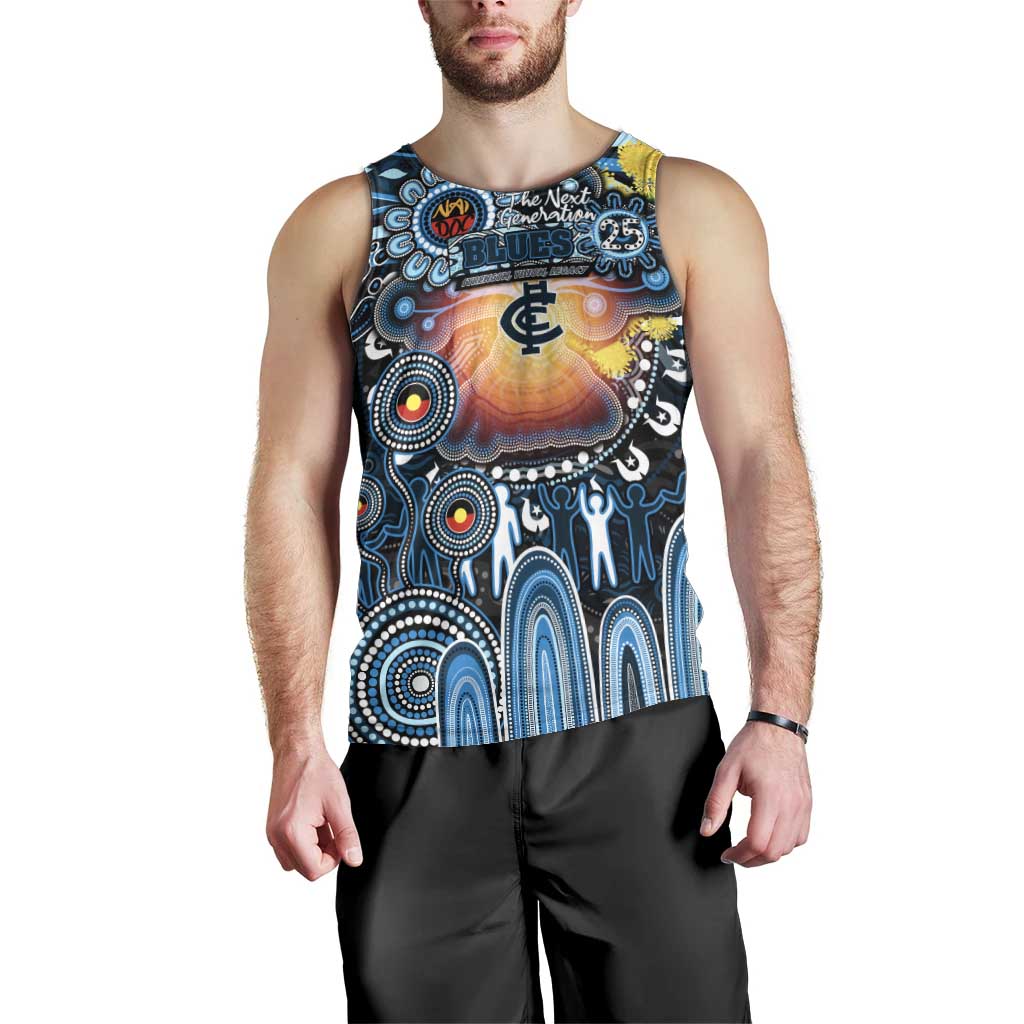 Personalised NAIDOC Week 2025 Blues Football Men Tank Top Aboriginal Dot Painting