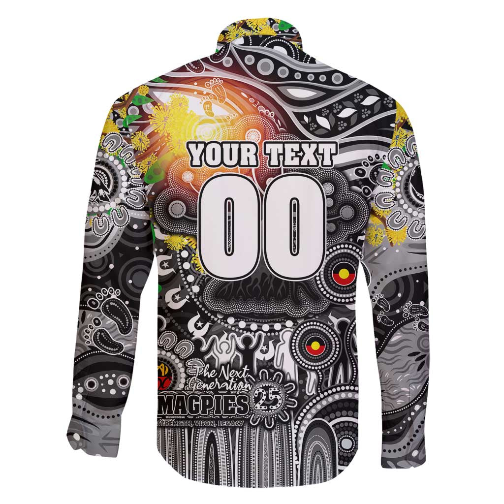 Personalised NAIDOC Week 2025 Magpies Football Family Matching Long Sleeve Bodycon Dress and Hawaiian Shirt Aboriginal Dot Painting