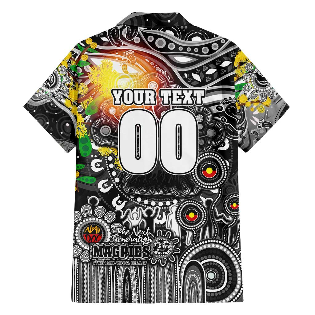 Personalised NAIDOC Week 2025 Magpies Football Family Matching Off Shoulder Short Dress and Hawaiian Shirt Aboriginal Dot Painting