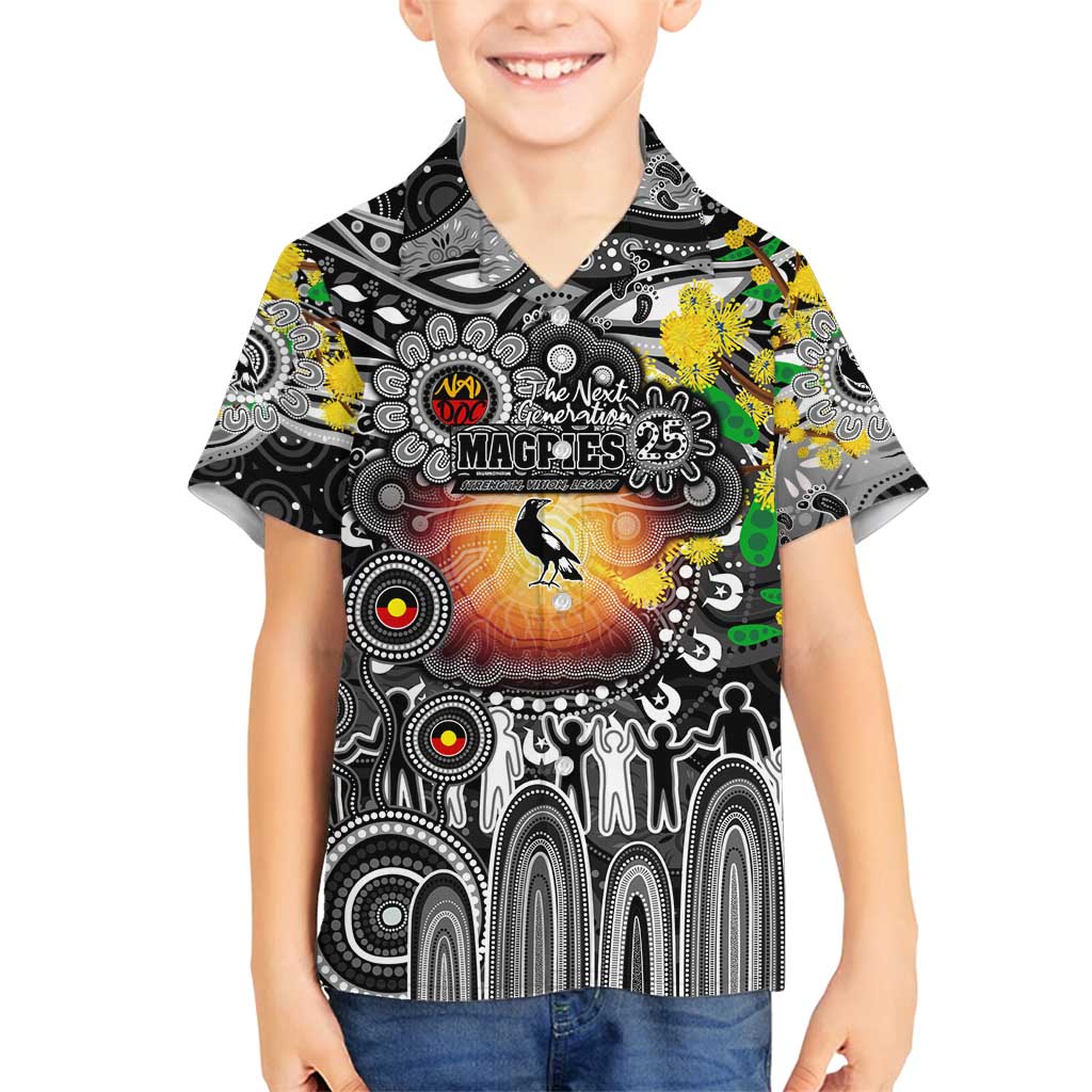Personalised NAIDOC Week 2025 Magpies Football Family Matching Puletasi and Hawaiian Shirt Aboriginal Dot Painting