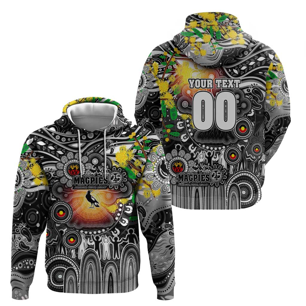 Personalised NAIDOC Week 2025 Magpies Football Hoodie Aboriginal Dot Painting