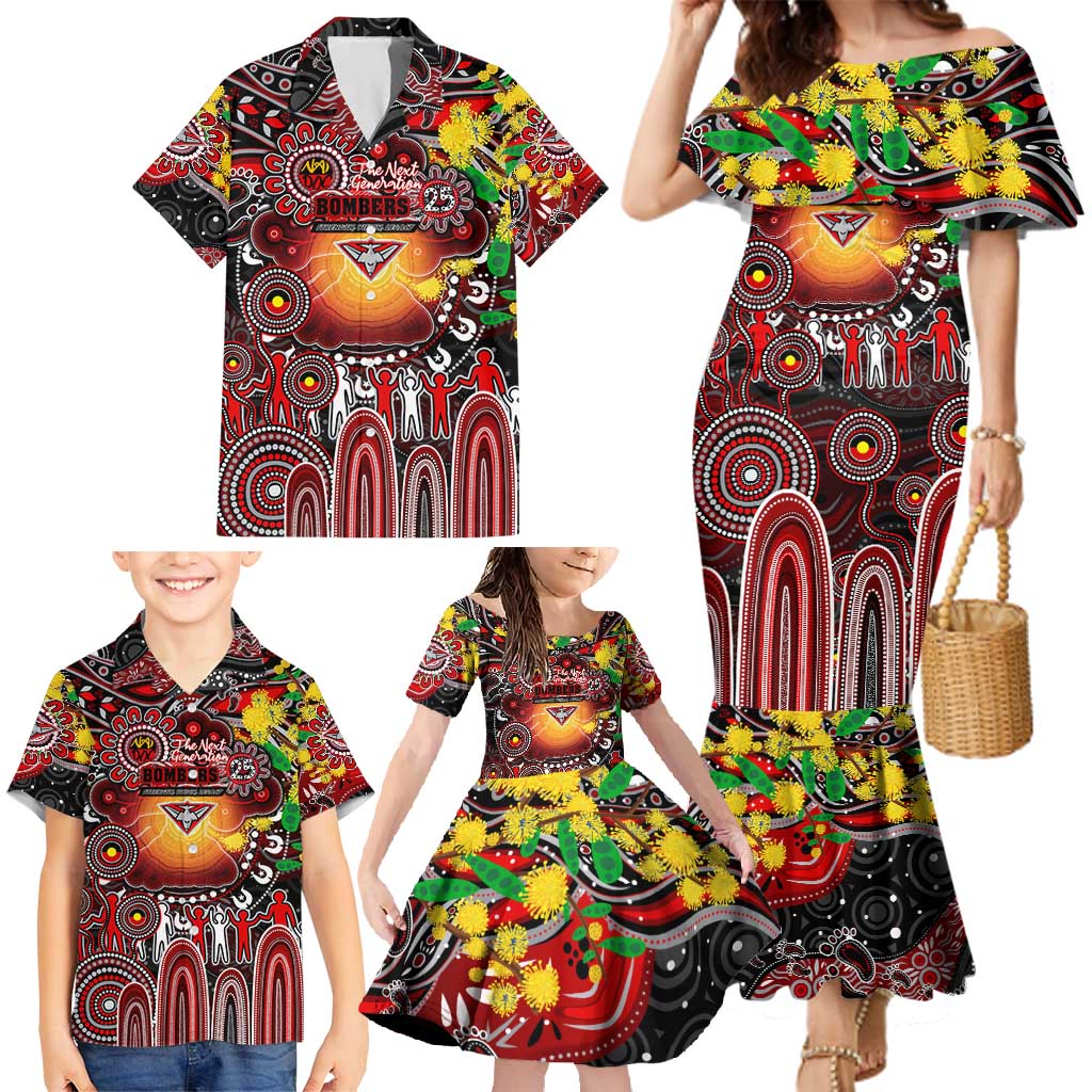 Personalised NAIDOC Week 2025 Bombers Football Family Matching Mermaid Dress and Hawaiian Shirt Aboriginal Dot Painting