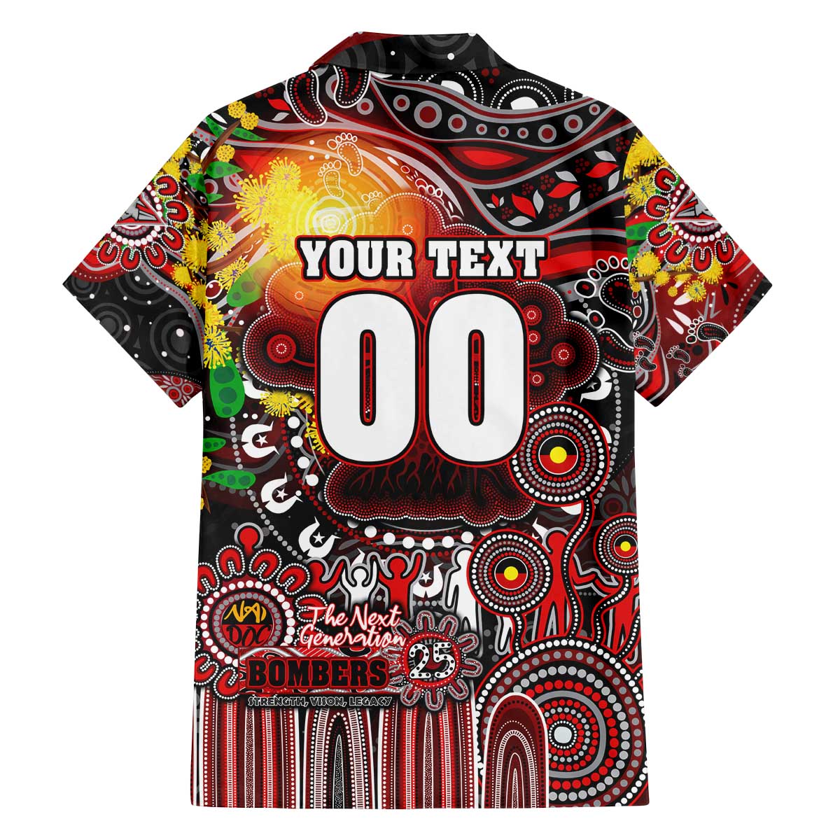 Personalised NAIDOC Week 2025 Bombers Football Family Matching Off The Shoulder Long Sleeve Dress and Hawaiian Shirt Aboriginal Dot Painting