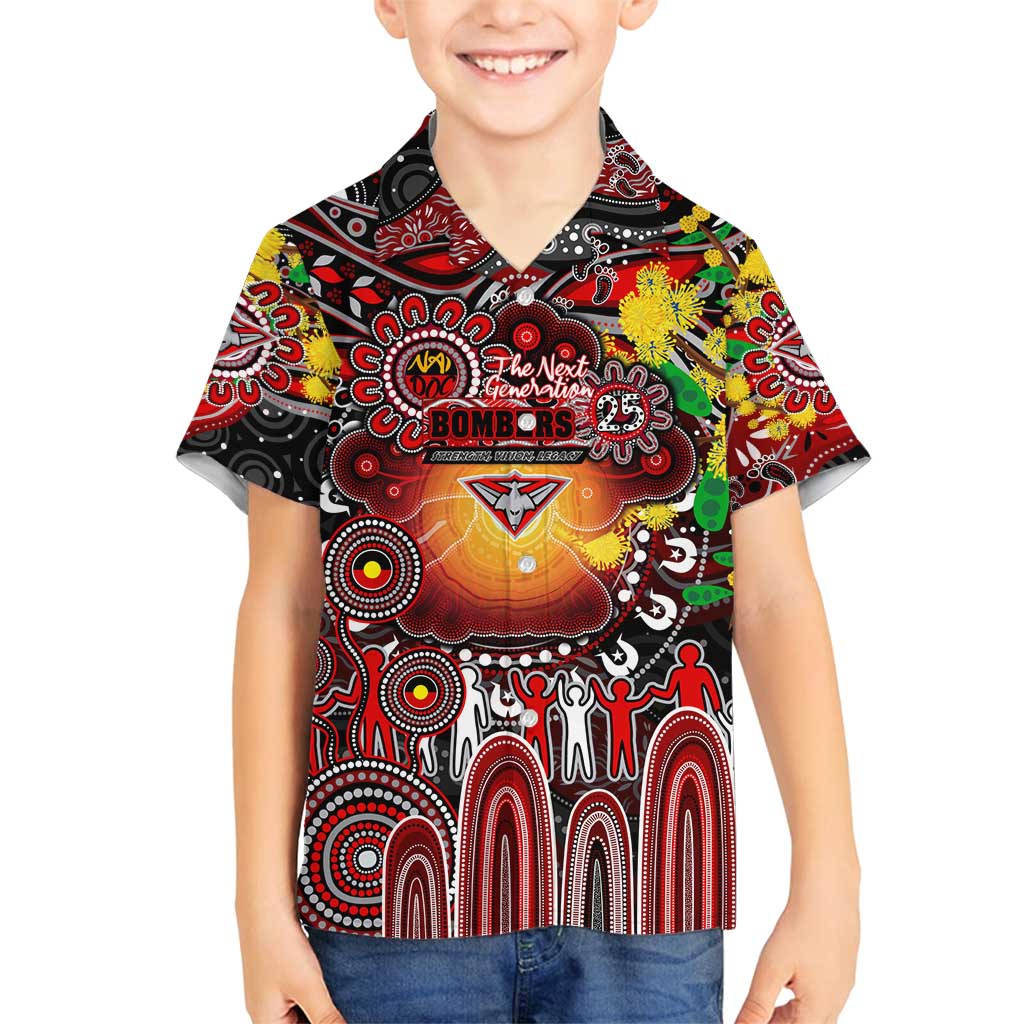 Personalised NAIDOC Week 2025 Bombers Football Family Matching Off Shoulder Short Dress and Hawaiian Shirt Aboriginal Dot Painting