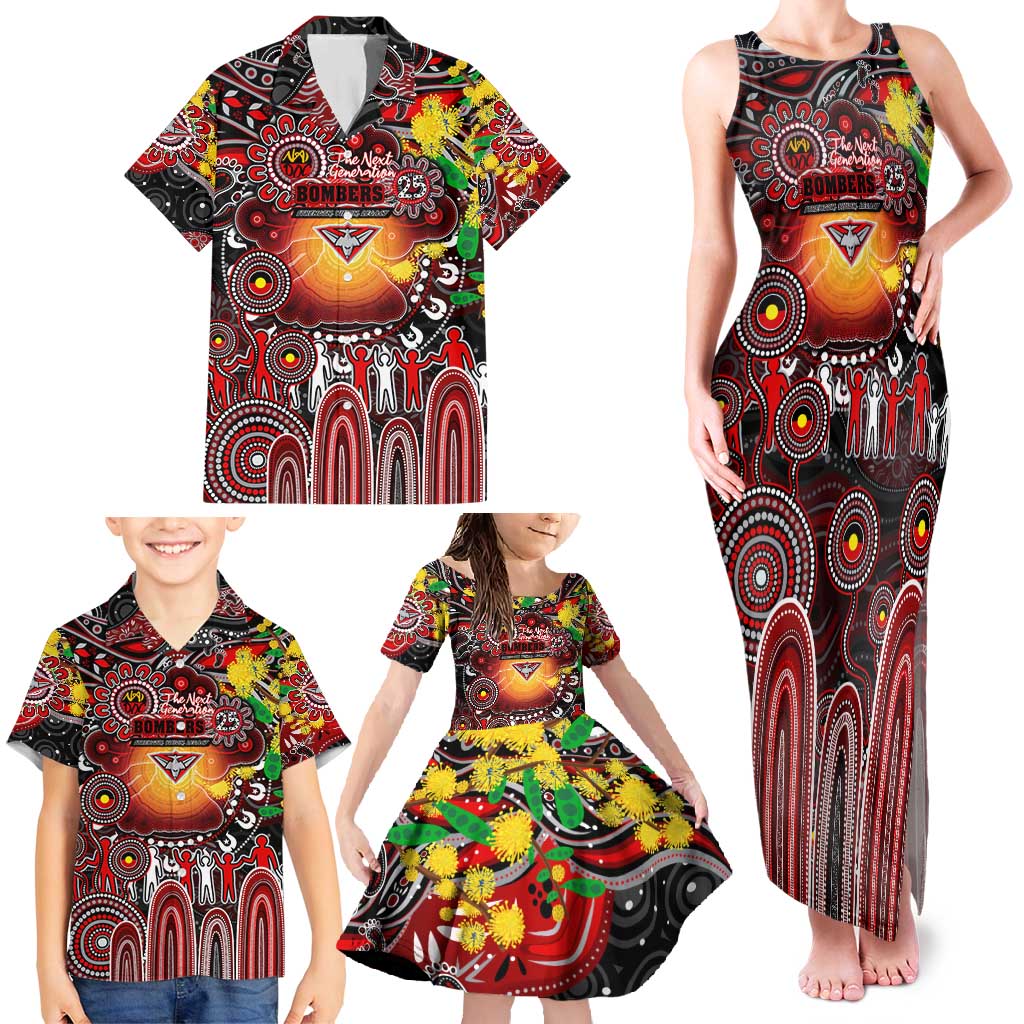 Personalised NAIDOC Week 2025 Bombers Football Family Matching Tank Maxi Dress and Hawaiian Shirt Aboriginal Dot Painting