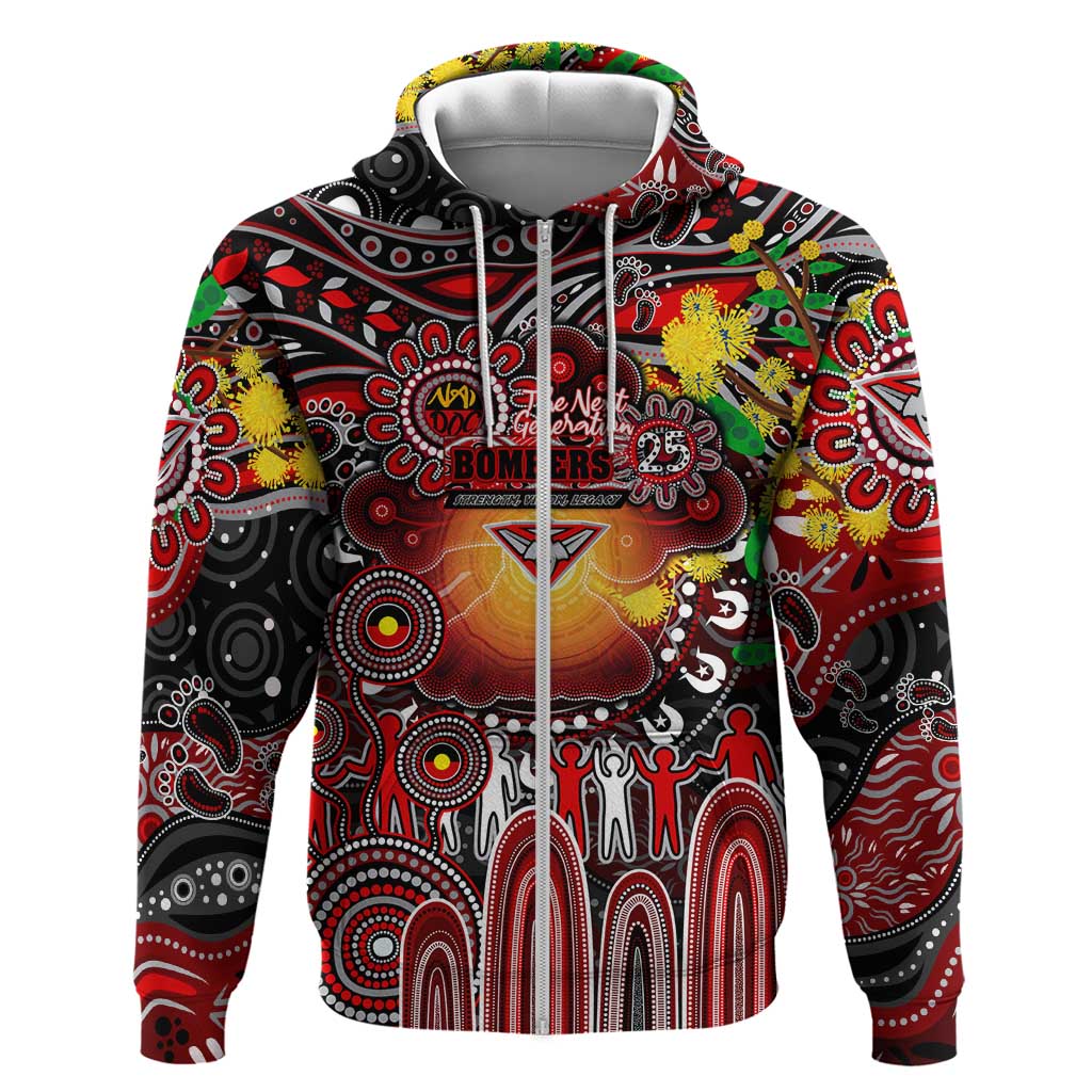 Personalised NAIDOC Week 2025 Bombers Football Hoodie Aboriginal Dot Painting