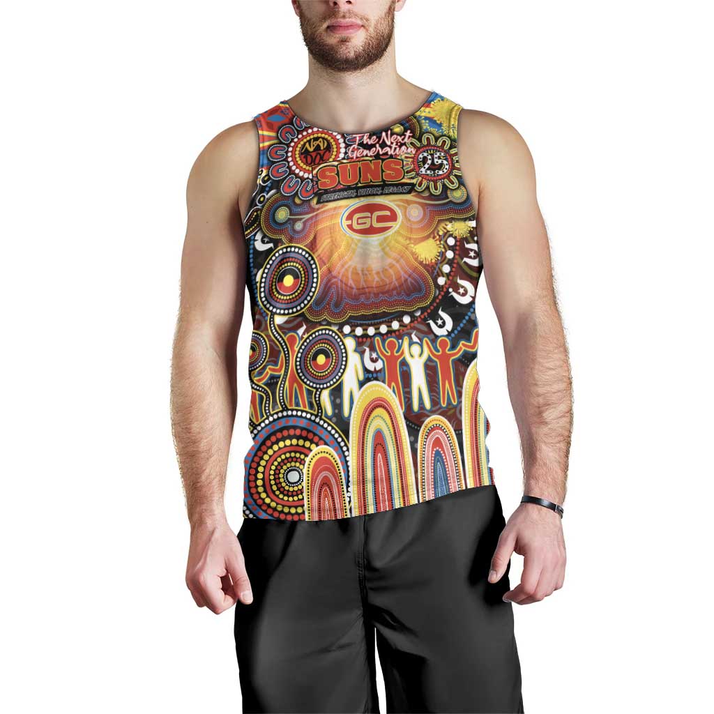 Personalised NAIDOC Week 2025 Suns Football Men Tank Top Aboriginal Dot Painting
