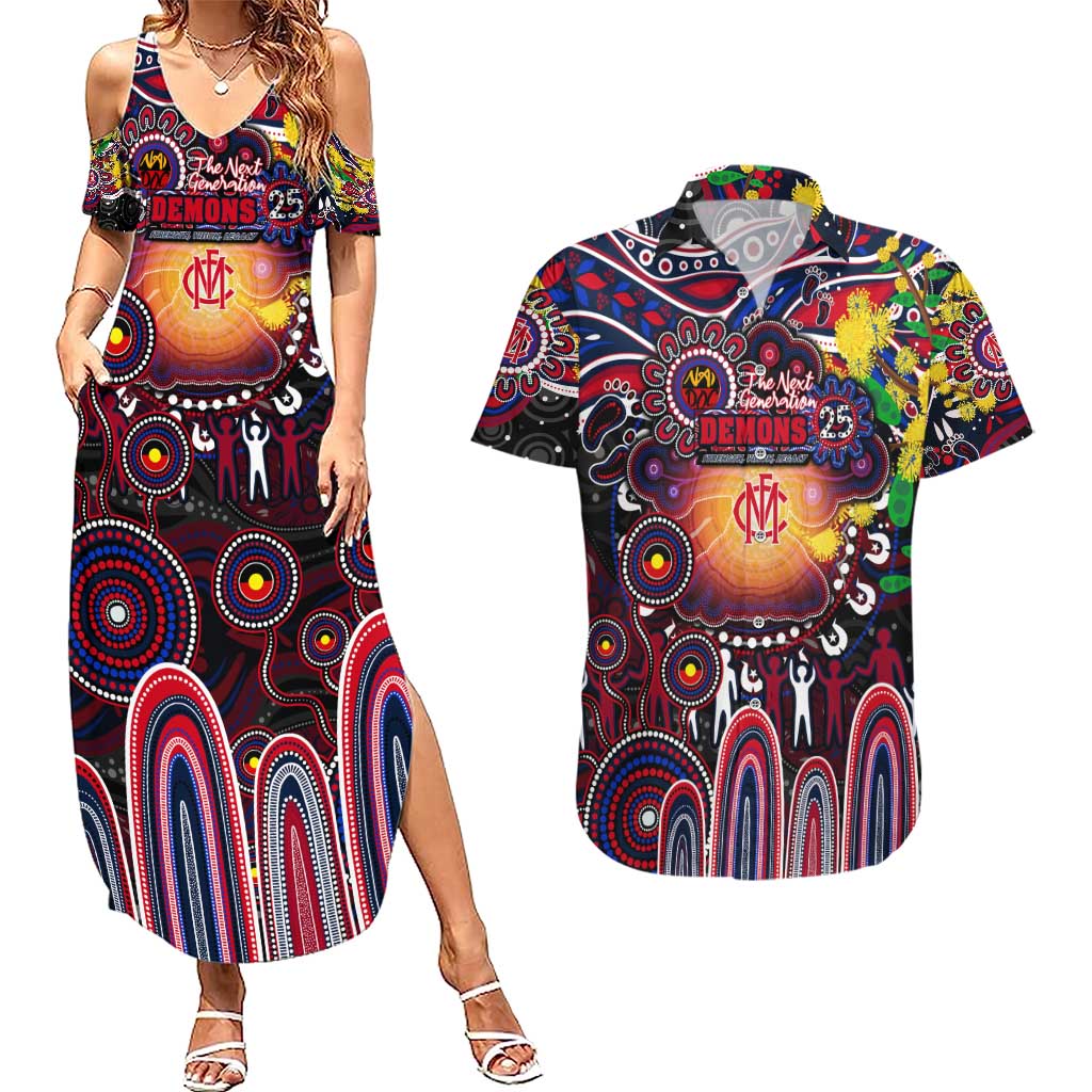 Personalised NAIDOC Week 2025 Demons Football Couples Matching Summer Maxi Dress and Hawaiian Shirt Aboriginal Dot Painting
