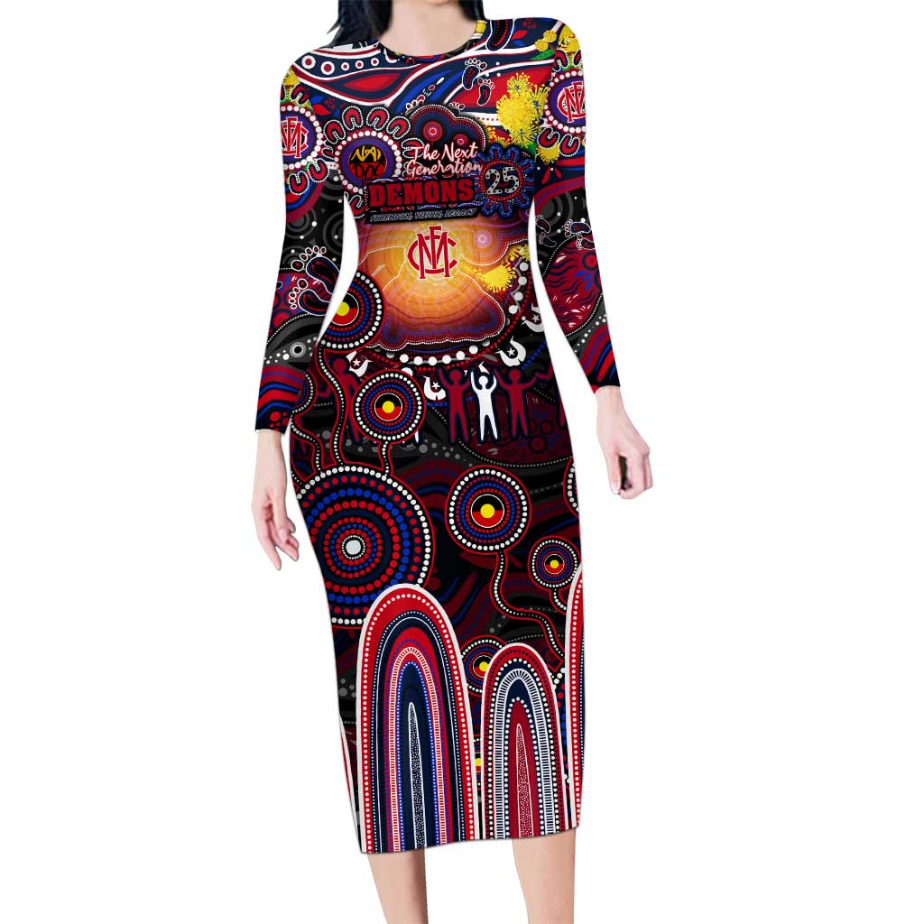 Personalised NAIDOC Week 2025 Demons Football Family Matching Long Sleeve Bodycon Dress and Hawaiian Shirt Aboriginal Dot Painting