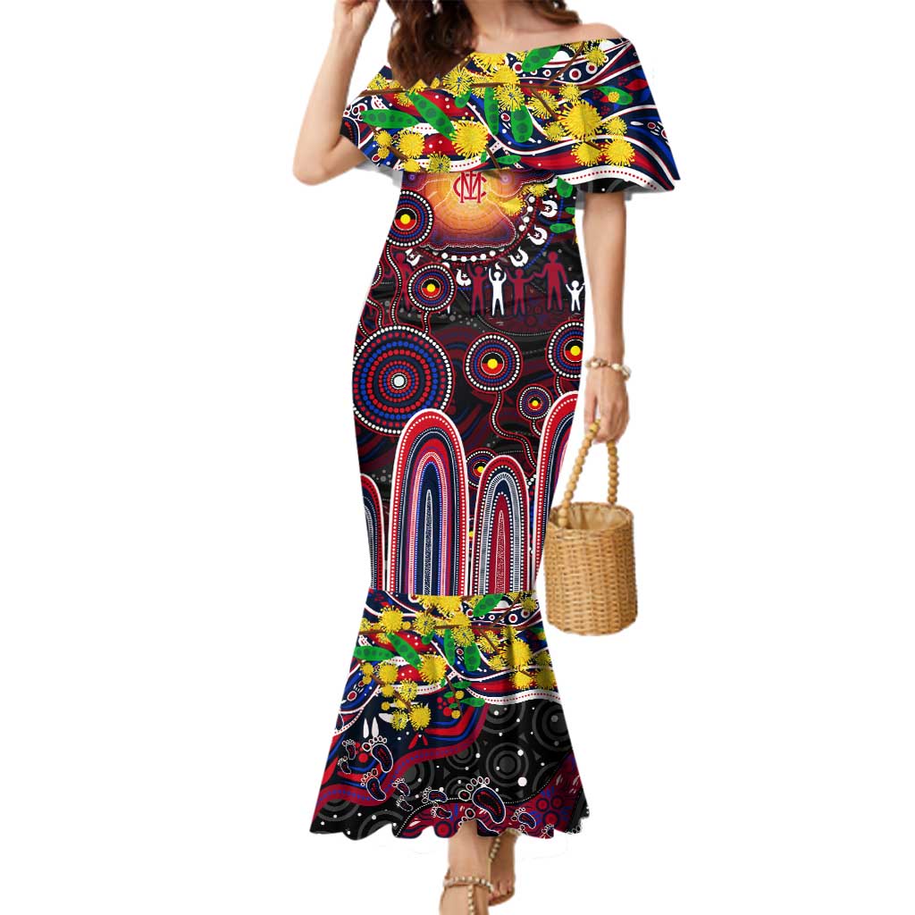 Personalised NAIDOC Week 2025 Demons Football Family Matching Mermaid Dress and Hawaiian Shirt Aboriginal Dot Painting
