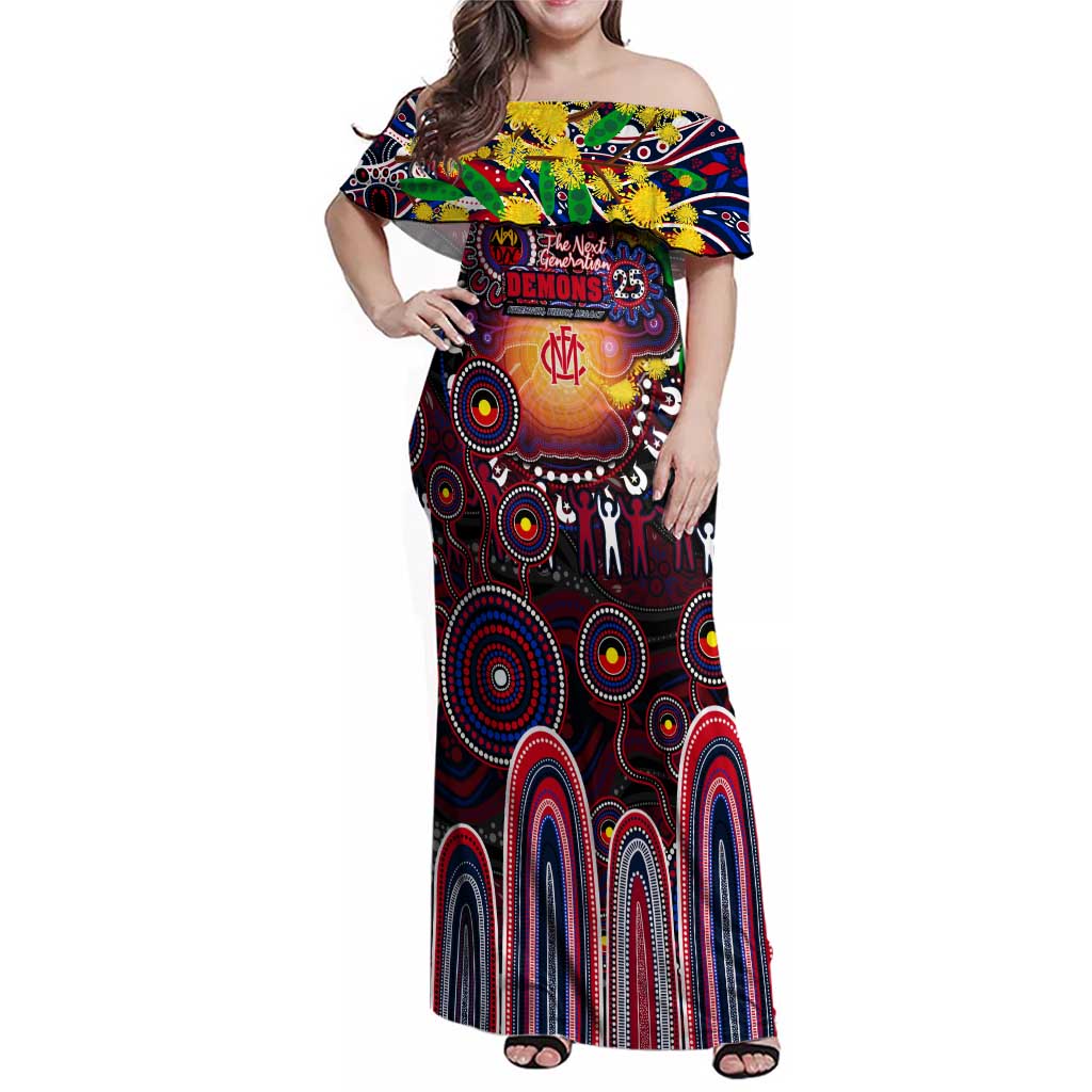 Personalised NAIDOC Week 2025 Demons Football Family Matching Off Shoulder Maxi Dress and Hawaiian Shirt Aboriginal Dot Painting