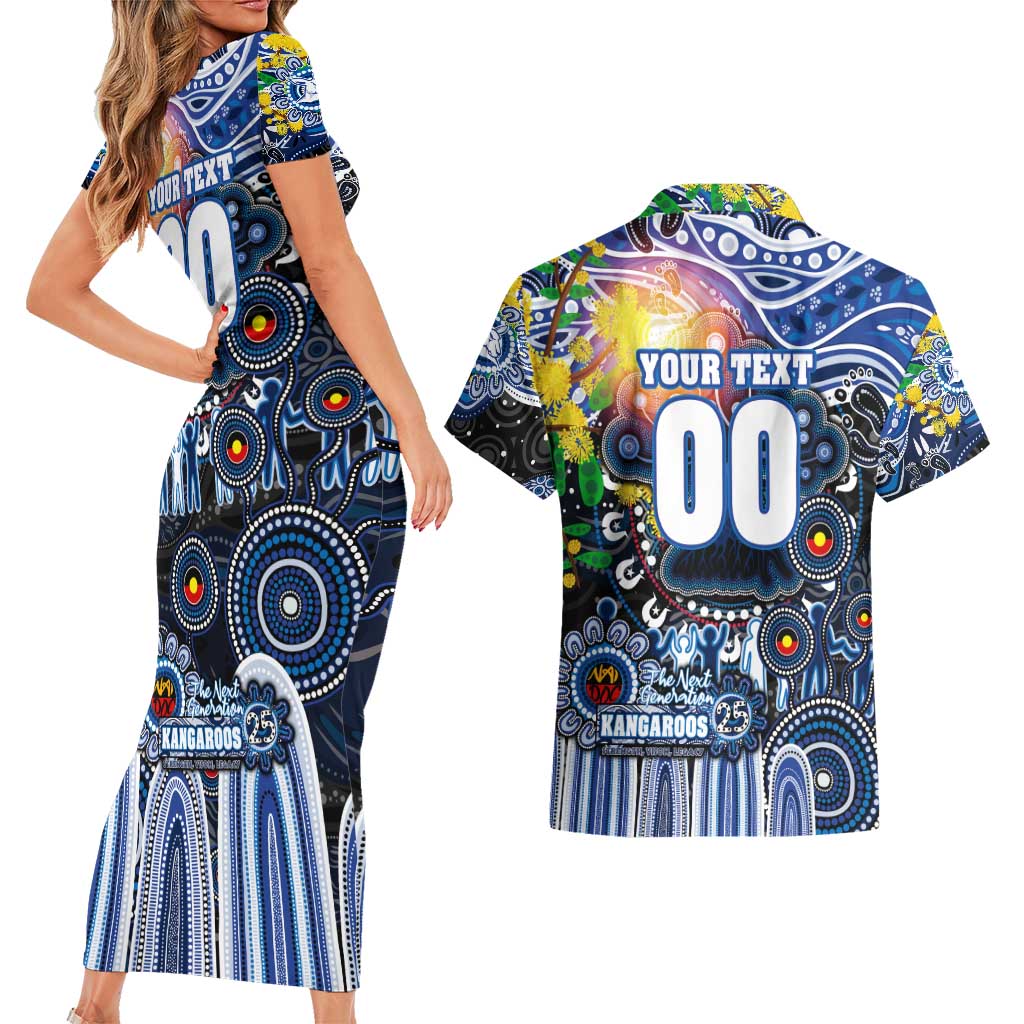 Personalised NAIDOC Week 2025 Kangaroos Football Couples Matching Short Sleeve Bodycon Dress and Hawaiian Shirt Aboriginal Dot Painting