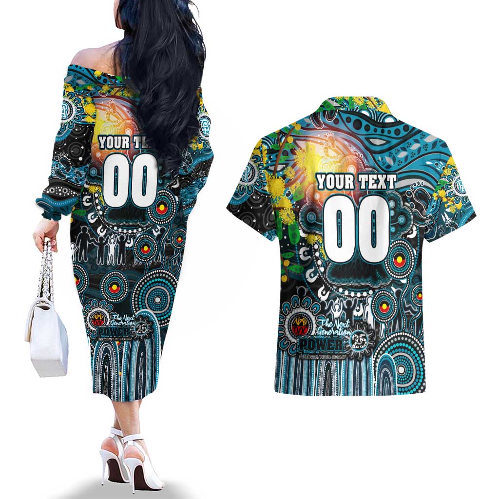 Personalised NAIDOC Week 2025 Power Football Couples Matching Off The Shoulder Long Sleeve Dress and Hawaiian Shirt Aboriginal Dot Painting