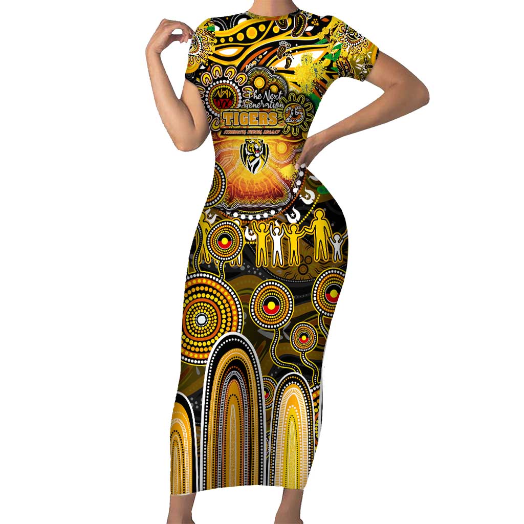 Personalised NAIDOC Week 2025 Tiger Football Family Matching Short Sleeve Bodycon Dress and Hawaiian Shirt Aboriginal Dot Painting