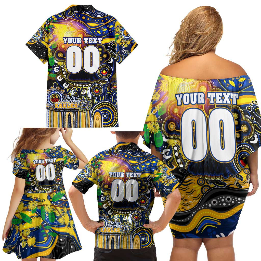 Personalised NAIDOC Week 2025 Eagles Football Family Matching Off Shoulder Short Dress and Hawaiian Shirt Aboriginal Dot Painting