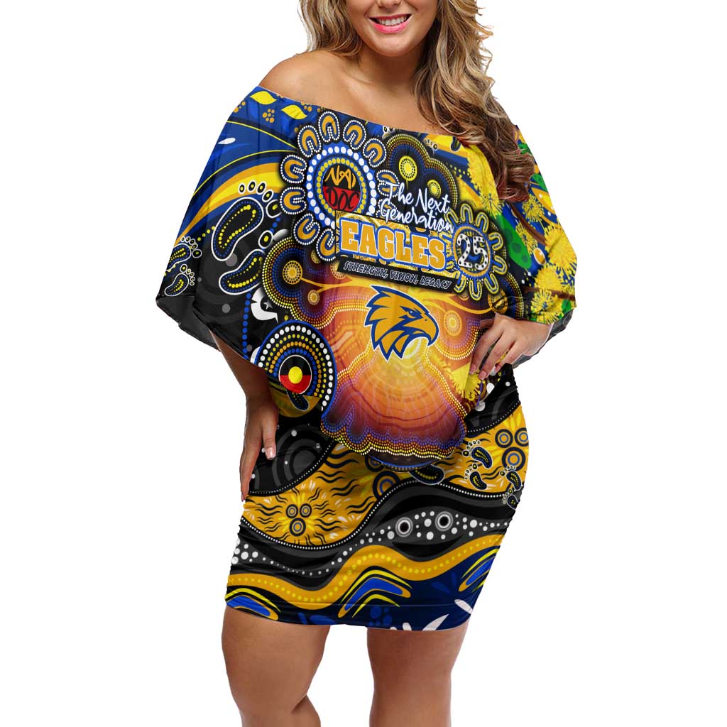 Personalised NAIDOC Week 2025 Eagles Football Family Matching Off Shoulder Short Dress and Hawaiian Shirt Aboriginal Dot Painting