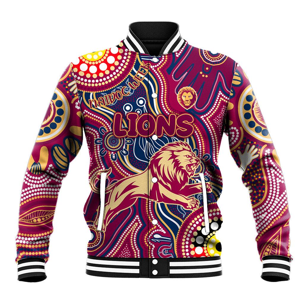 Personalised NAIDOC Week 2024 Brisbane Lions Baseball Jacket Australian Aboriginal Hand Painting