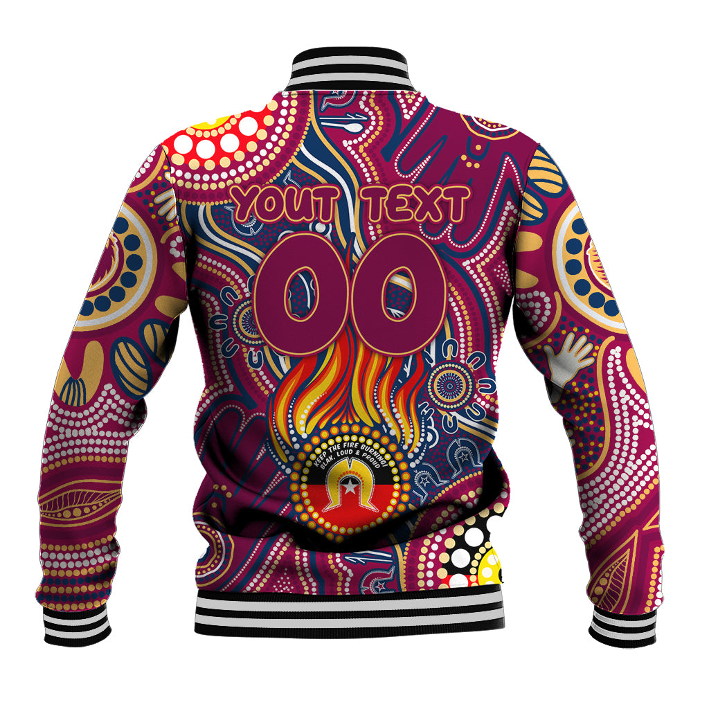 Personalised NAIDOC Week 2024 Brisbane Lions Baseball Jacket Australian Aboriginal Hand Painting