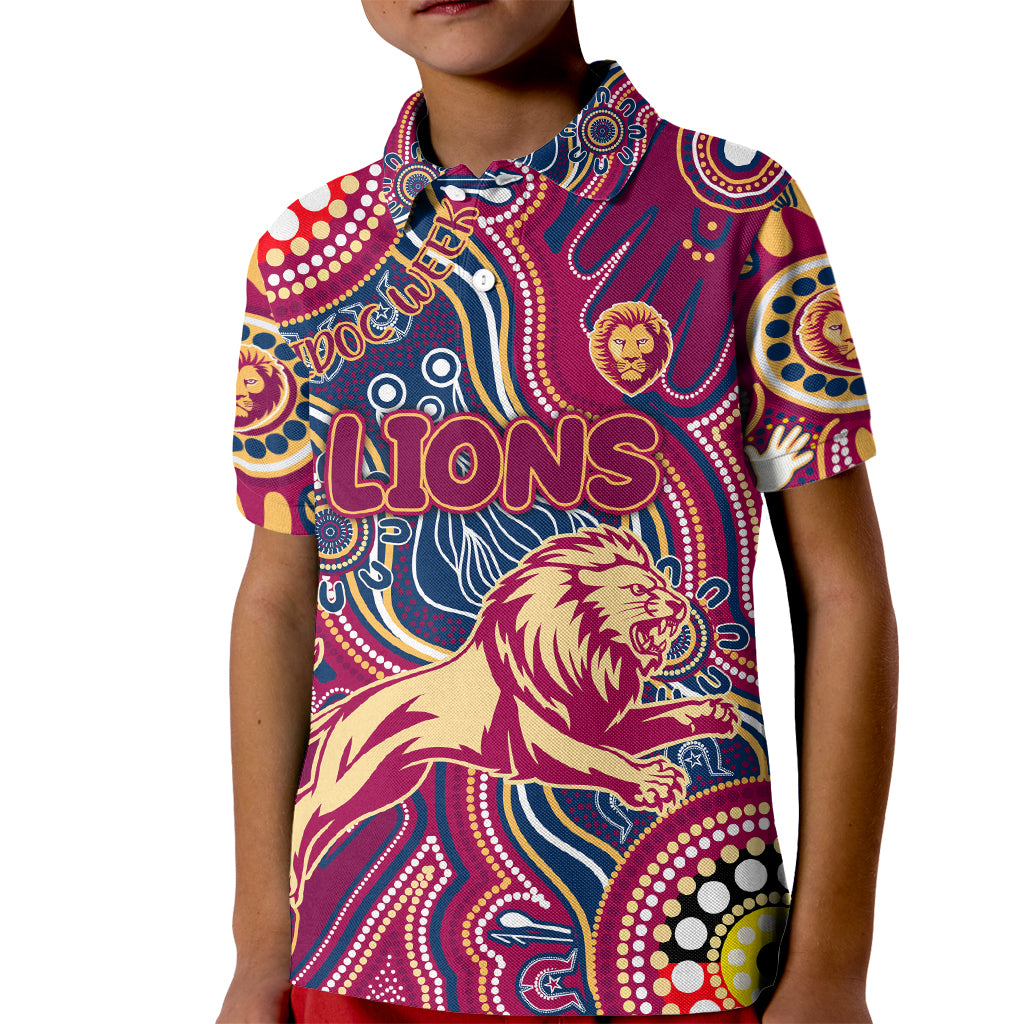 Personalised NAIDOC Week 2024 Brisbane Lions Kid Polo Shirt Australian Aboriginal Hand Painting