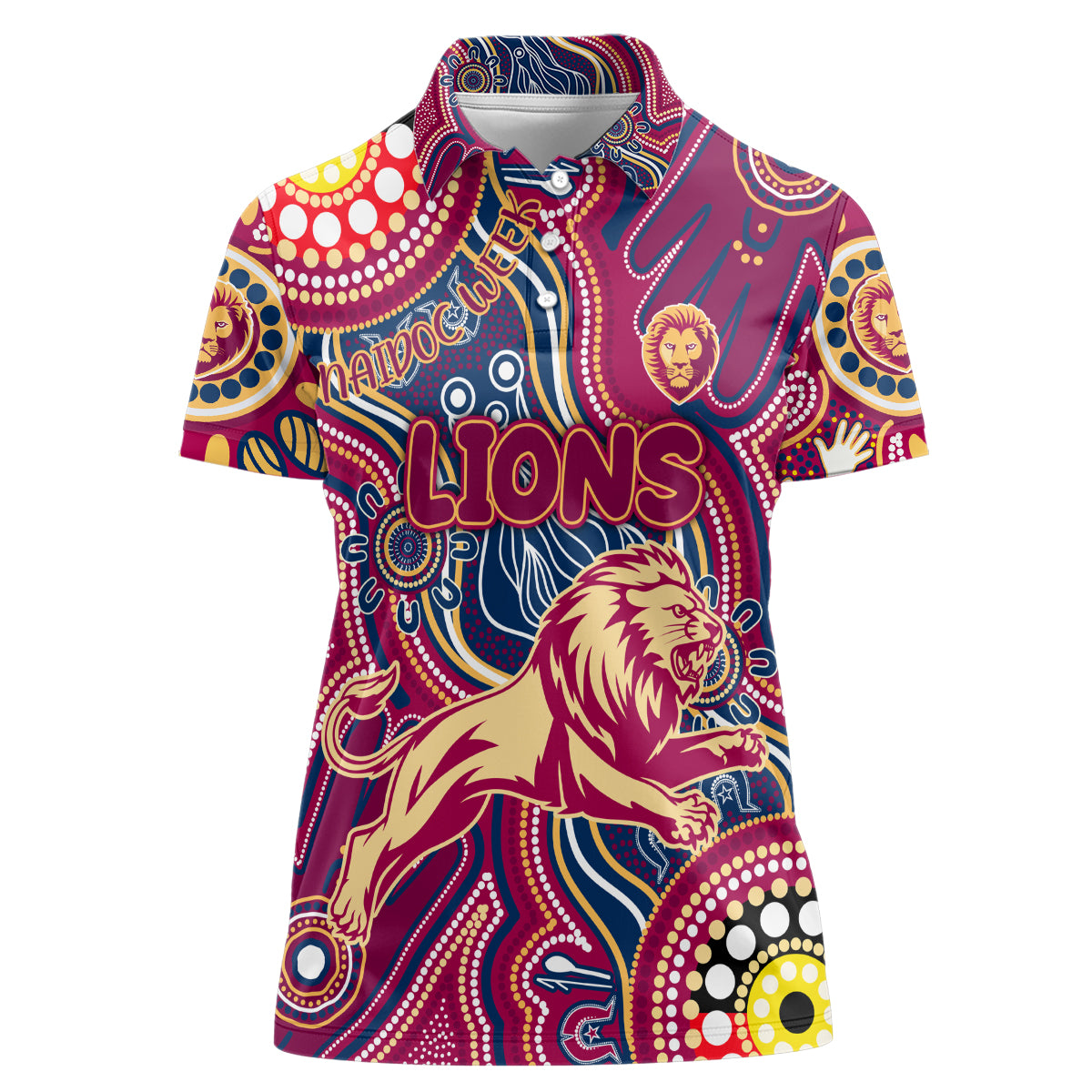 Personalised NAIDOC Week 2024 Brisbane Lions Women Polo Shirt Australian Aboriginal Hand Painting