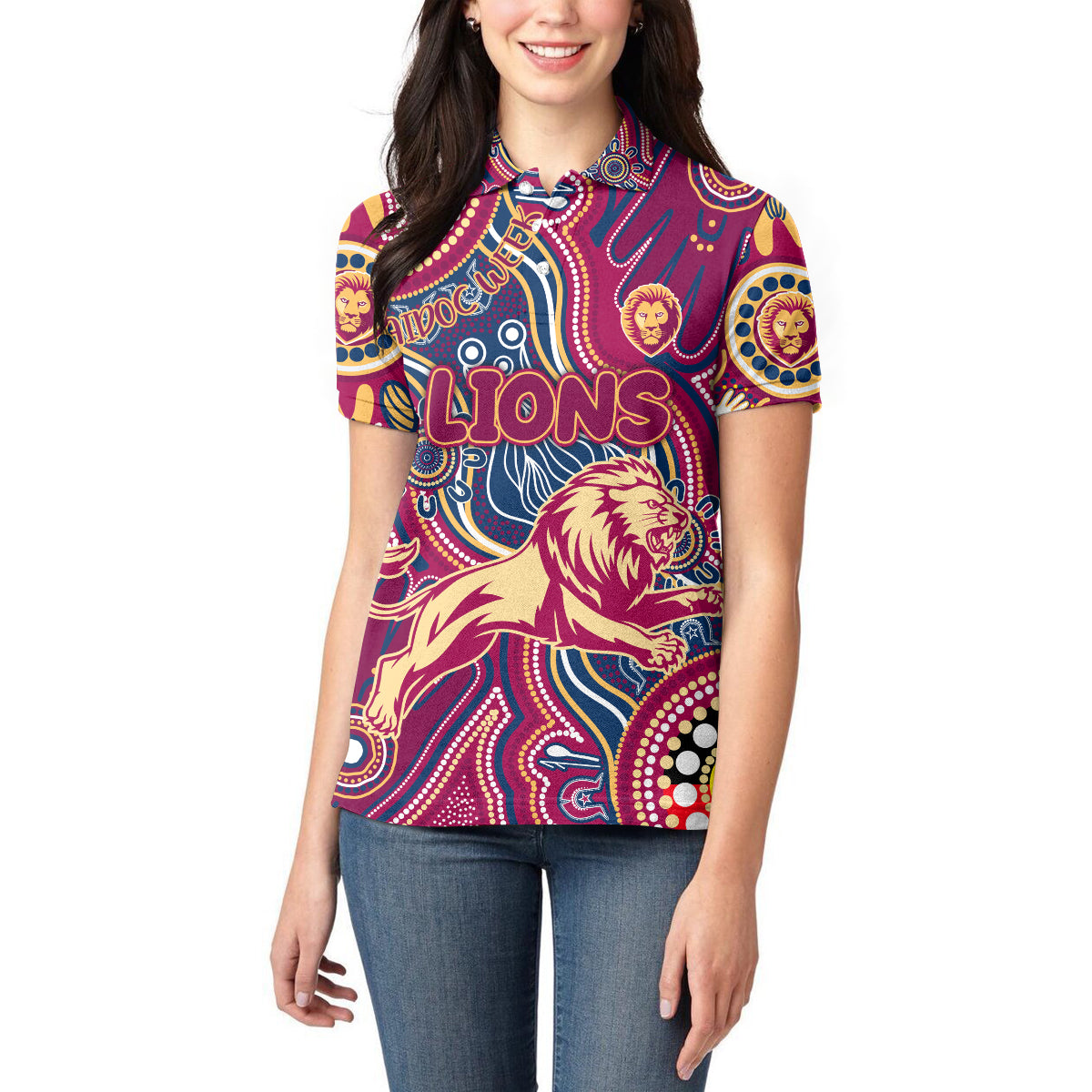 Personalised NAIDOC Week 2024 Brisbane Lions Women Polo Shirt Australian Aboriginal Hand Painting