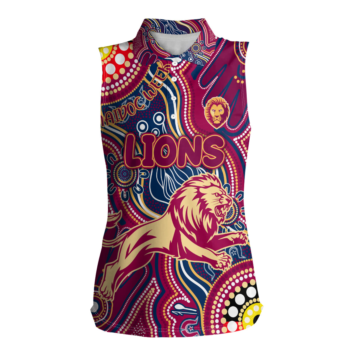 Personalised NAIDOC Week 2024 Brisbane Lions Women Sleeveless Polo Shirt Australian Aboriginal Hand Painting